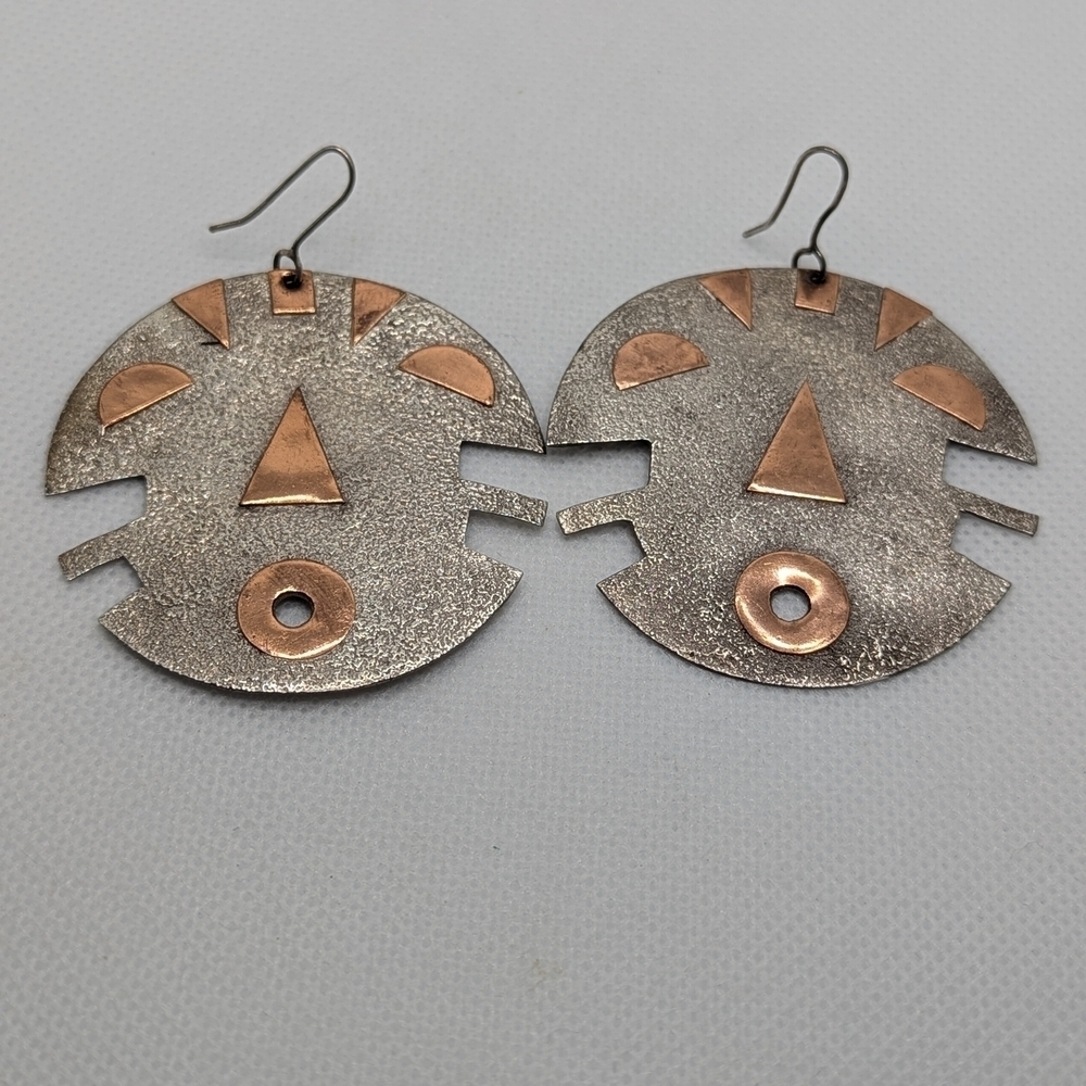 ✨ Vintage Mixed Metal Tribal Sun Face Statement Earrings ✨